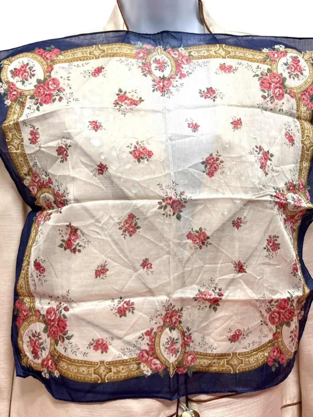 2)  New -  Christian Dior  cotton made 19  Mini scarf/Neck-kerchief blue pink(20